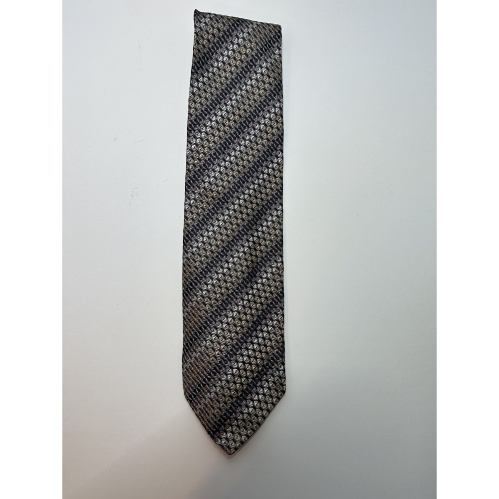 Bachrach Men's Tie Made in Italy, 100% silk, Black/Tan/Khaki Geometric Stylish
